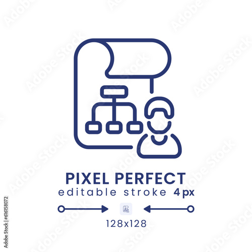 Project management linear desktop icon. Teamwork time tracking. Collaboration software. Pixel perfect 128x128, outline 4px. GUI, UX design. Isolated user interface element for website. Editable stroke