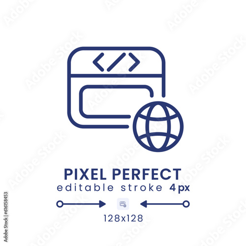 Website host linear desktop icon. Domain registration. Protected server network. Pixel perfect 128x128, outline 4px. GUI, UX design. Isolated user interface element for web. Editable stroke