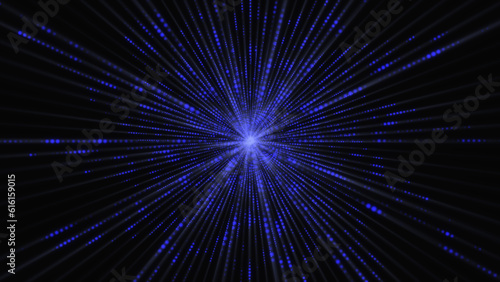 Fototapeta Naklejka Na Ścianę i Meble -  A futuristic star in a distant galaxy. 3d animation of high speed flying lines. Magic explosion star with particles