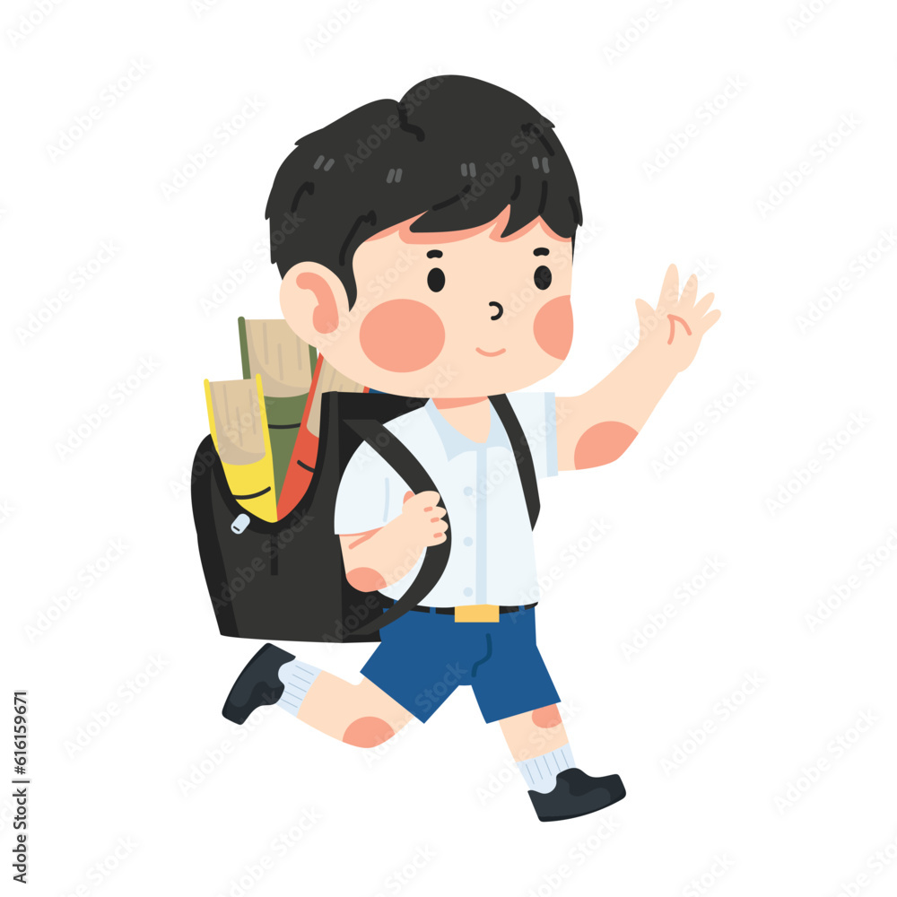 Boy with backpack running to school Boy with backpack running to school