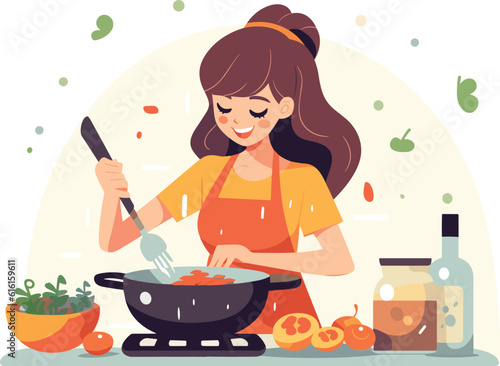 Healthy Eating: Woman Cooking a Nutritious Meal with Fresh Vegetables in a Well-Equipped Kitchen
