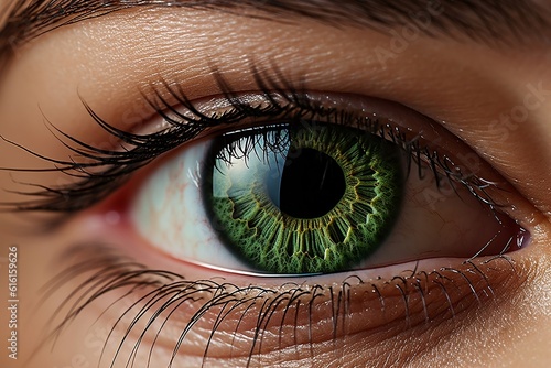Luminous Green Gaze Woman Eye. Generative AI