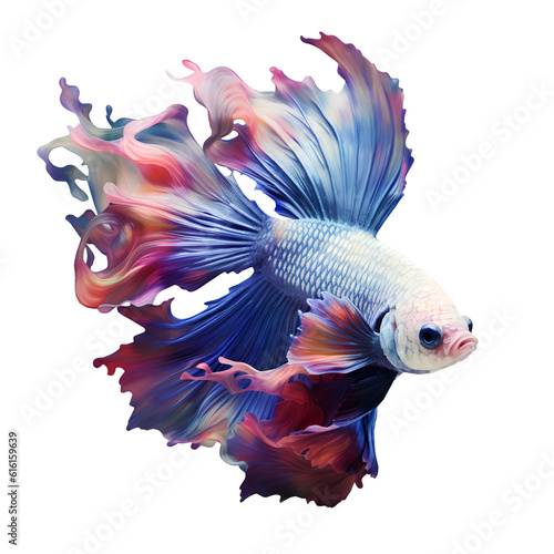 Beautiful betta fish with swirling fins in pink, blue and purple. © Tori