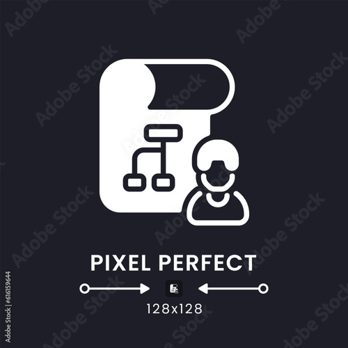 Project management white solid desktop icon. Teamwork time tracking. Collaboration software. Pixel perfect 128x128, outline 4px. Silhouette symbol for dark mode. Glyph pictogram. Vector isolated image
