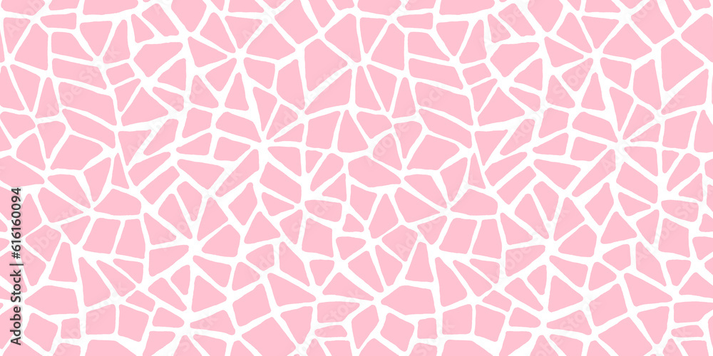Seamless playful hand drawn light pastel pink cracked cobblestone tile mosaic fabric pattern. Abstract cute broken kintsugi background texture. Girls birthday, baby shower or nursery wallpaper design. Seamless playful hand drawn light pastel pink cracked cobblestone tile mosaic fabric pattern. Abstract cute broken kintsugi background texture. Girls birthday, baby shower or nursery wallpaper design.