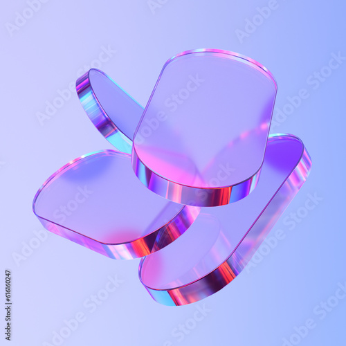 Glass circle shapes with colorful reflections composition. 3d rendering illustration. 