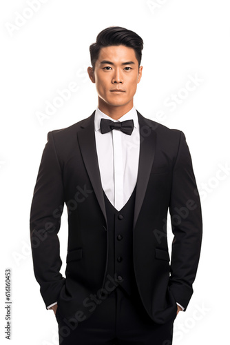Fotografie, Obraz Portrait of a handsome asian man wearing tuxedo on transparent background