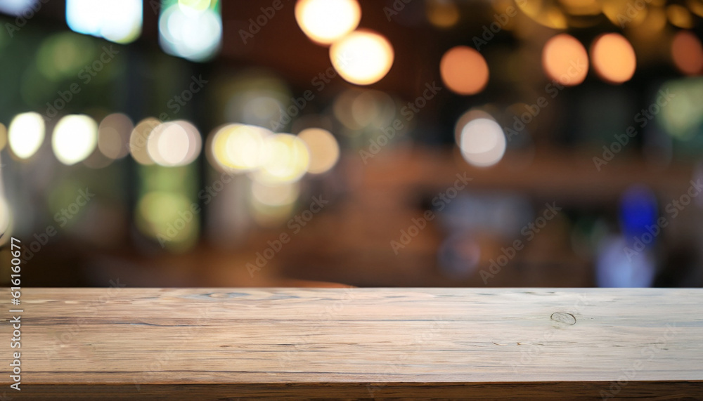 Empty wooden table in front of abstract blurred background of coffee shop . can be used for display or montage your products. Mock up for display of product Empty wooden table in front of abstract blurred background of coffee shop . can be used for display or montage your products. Mock up for display of product