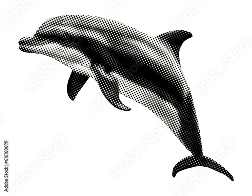 dolphin jumping isolated halftone dots texture retro vintage pop art style collage element for mixed media trendy modern design