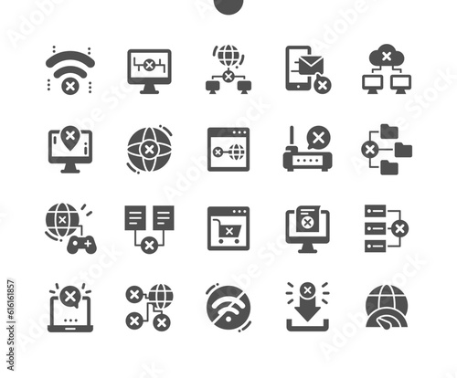 Internet down. Disconnection. Wifi not work. Message not sent. Low speed internet. Vector Solid Icons. Simple Pictogram