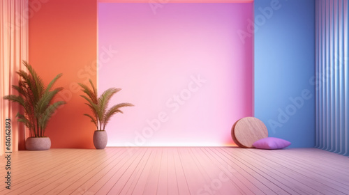 Product display podium with blurred background.