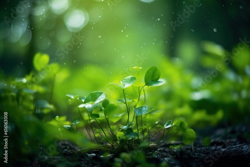 tree branch with leaves in the forest. beautiful bokeh.