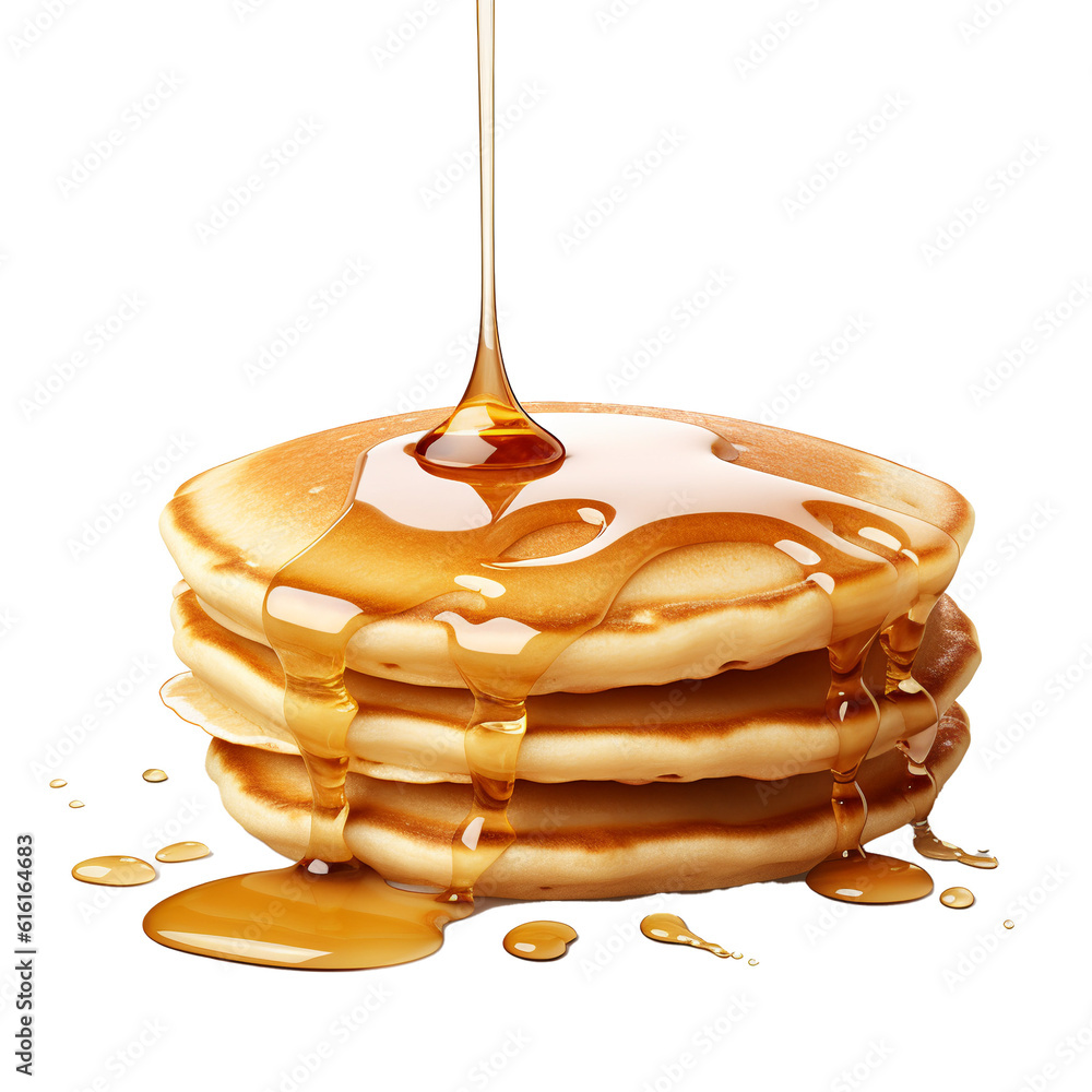 Fotografie Pancakes with maple syrup isolated on a transparent background background