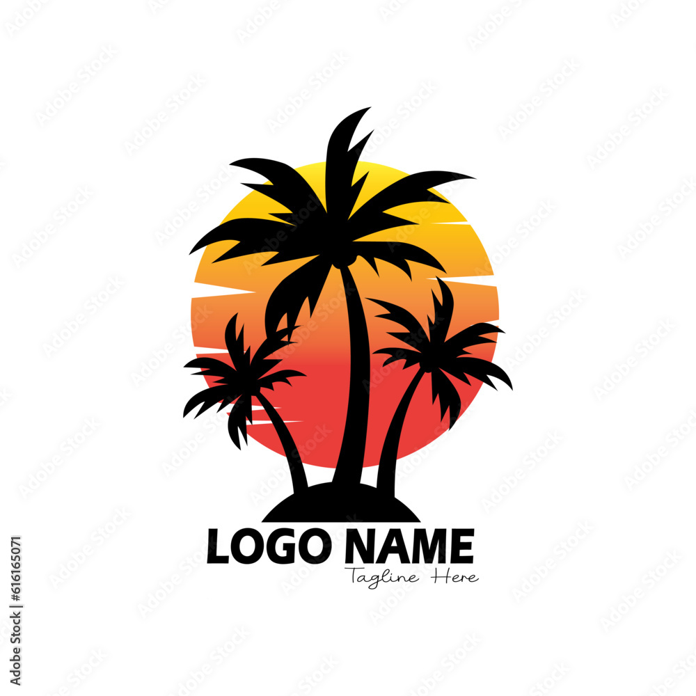 sunset summer beach logo vector