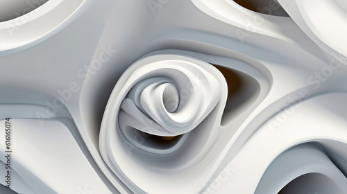 Spiral White Sculpture With Swirly Design On Side And Black Top On White And Black Backgrounds, Including Red Accents Modern Art & Design Projects 3D Generative Art Animation Still Generative AI