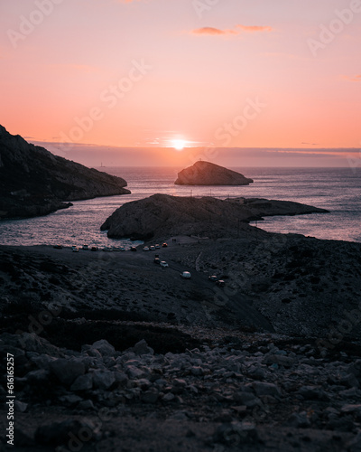 Sunset over stunning coastal rock landscape coastline with ocean view in summer. The sea in Marseille, europe. © FlareMedia