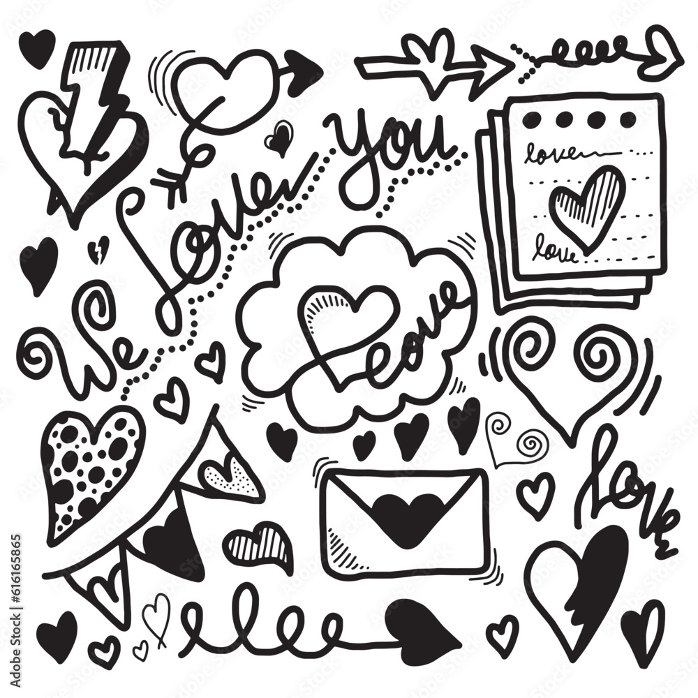 Set of love. Hand drawing. Doodle style. for your design. Set of love. Hand drawing. Doodle style. for your design.