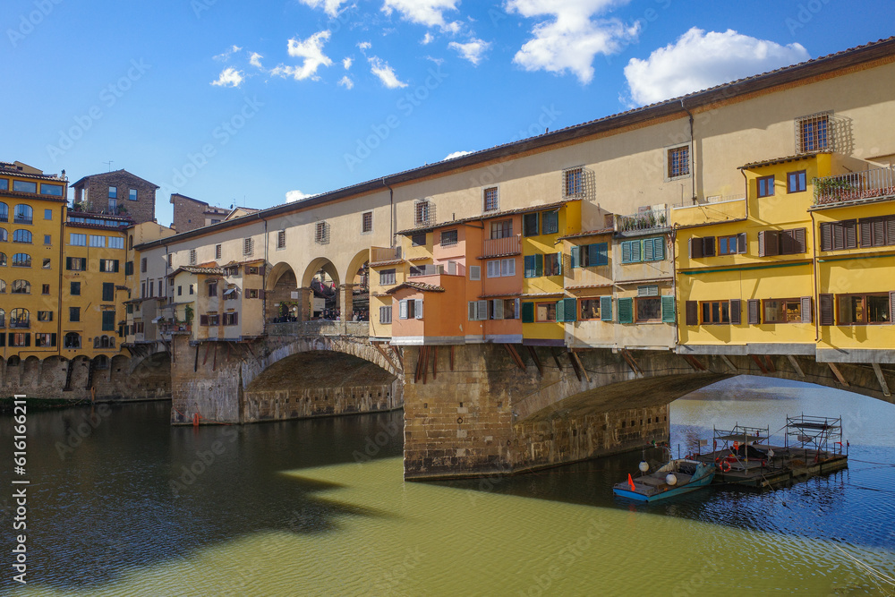 Florence, Italy - 15 Nov, 2022: Ponte Vecchio Bridge on the River Arno