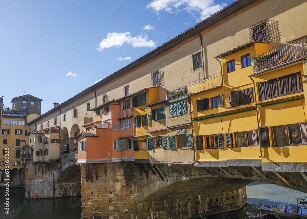 Florence, Italy - 15 Nov, 2022: Ponte Vecchio Bridge on the River Arno