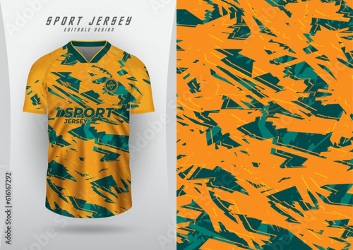 Background for sports jersey, soccer jersey, running jersey, racing jersey, green and yellow leaf grunge pattern.