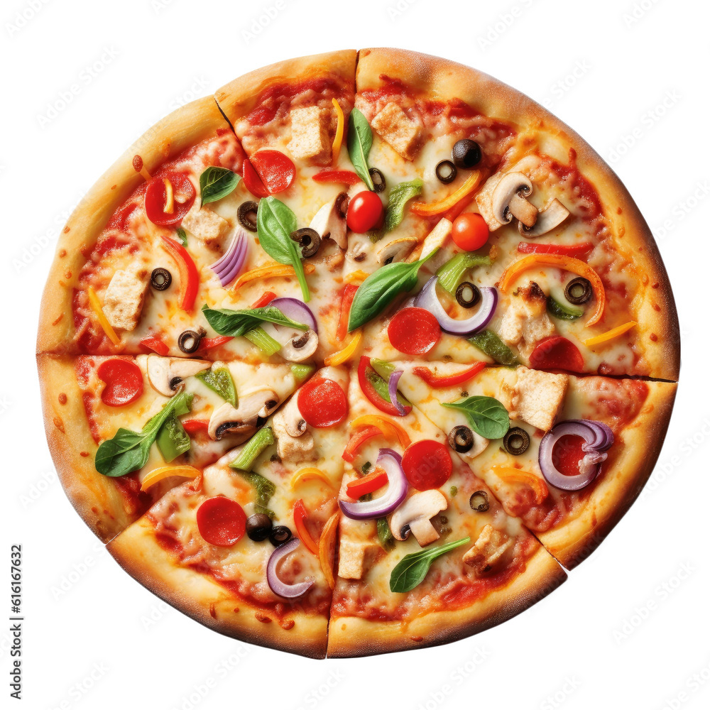 Pizza with peppers and onions on a white background Pizza with peppers and onions on a white background