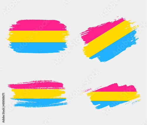Pansexuality Flag painted with brush on white background. LGBT rights concept. Modern pride parades poster. Vector illustration  