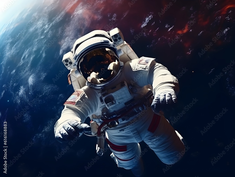 an astronaut floating through space during a spacewalk, surrounded by the infinite expanse of cosmic art. created generative AI an astronaut floating through space during a spacewalk, surrounded by the infinite expanse of cosmic art. created generative AI