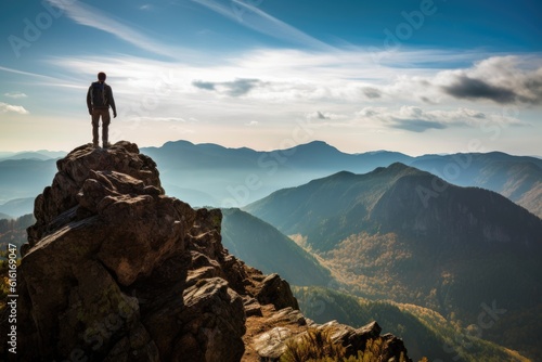 Hiker at the Summit of a Mountain