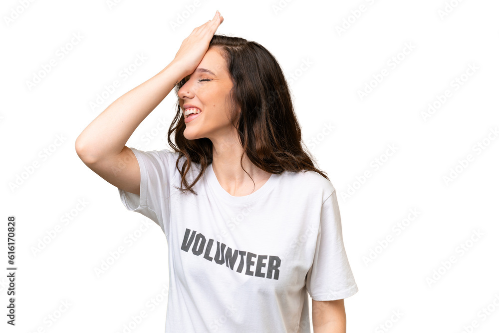 Young volunteer caucasian woman over isolated background has realized something and intending the solution Young volunteer caucasian woman over isolated background has realized something and intending the solution