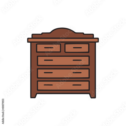 Chest of drawers icon from furniture household collection. Thin linear chest of drawers, room, office outline icon isolated on white background. Line vector chest of drawers sign. Vector illustration