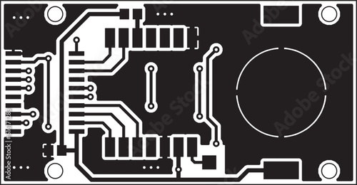 Electric background. Vector pcb pattern. 
Printed circuit board of an electronic 
device with
conductors and contact pads placed on it. 
Engineering drawing of a pcb.