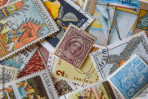 vintage postage stamps from country