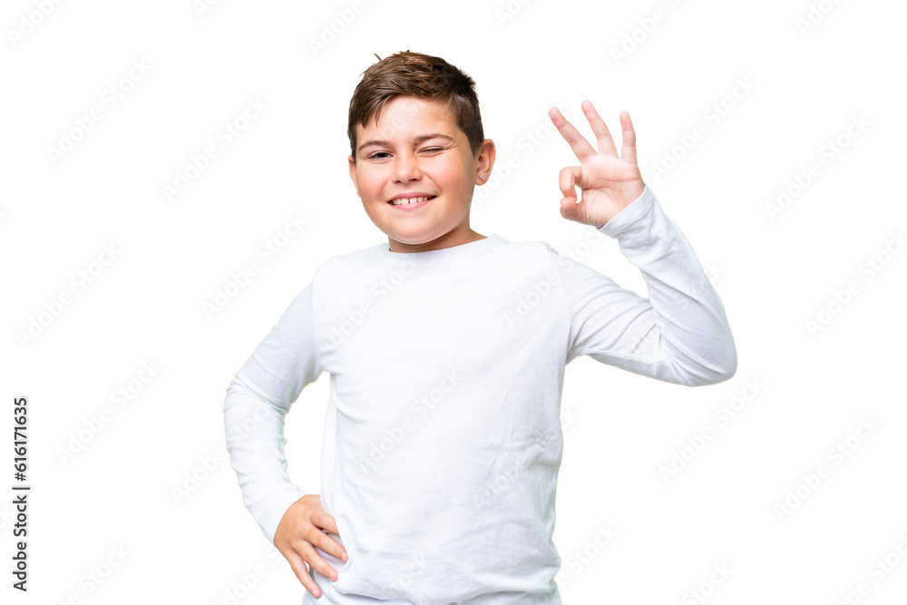 Little caucasian kid over isolated chroma key background showing ok sign with fingers Little caucasian kid over isolated chroma key background showing ok sign with fingers