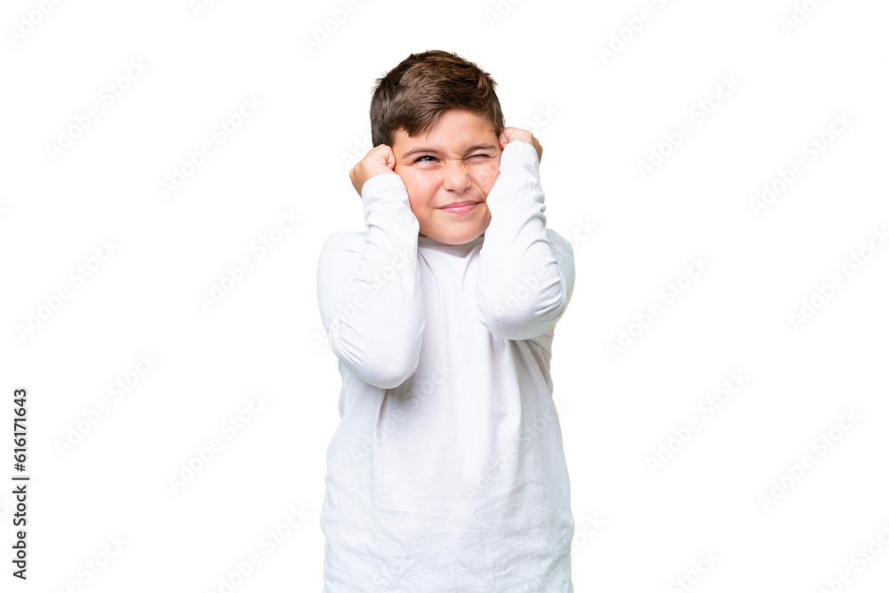 Little caucasian kid over isolated chroma key background frustrated and covering ears Little caucasian kid over isolated chroma key background frustrated and covering ears