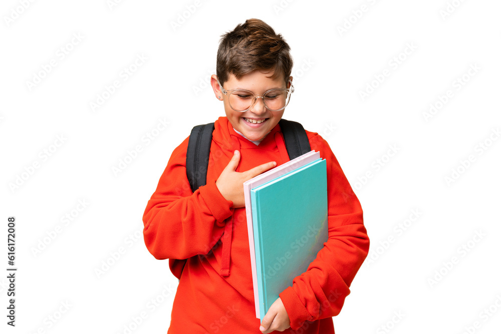 Little caucasian student kid over isolated chroma key background smiling a lot Little caucasian student kid over isolated chroma key background smiling a lot