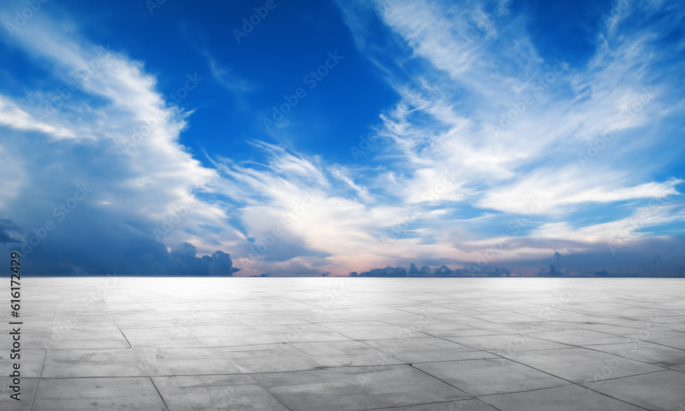Long floor area with skyline in the background and blue sky. With ample space for composition. Long floor area with skyline in the background and blue sky. With ample space for composition.