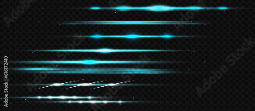 Glitter glare. Set of glowing isolated transparent light effects, blue glare, explosion, glitter, line, sun flare, spark and stars. Beautiful optical effect of sunlight reflection.