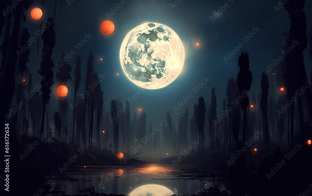 Obraz premium Moons glow in the low light environment.