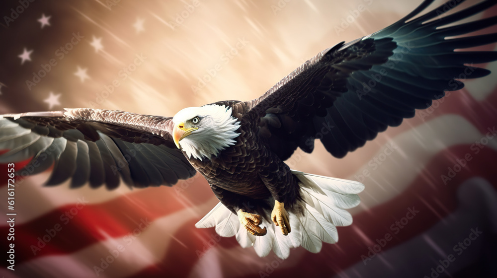 Naklejka premium american bald eagle with flag