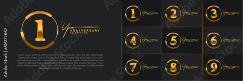 set of anniversary logo with gold number in circle and black background can be use for celebration