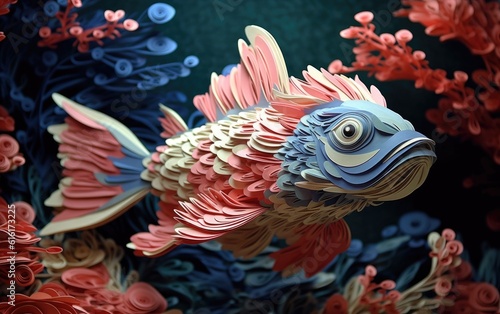 A layered paper cut of the fish.