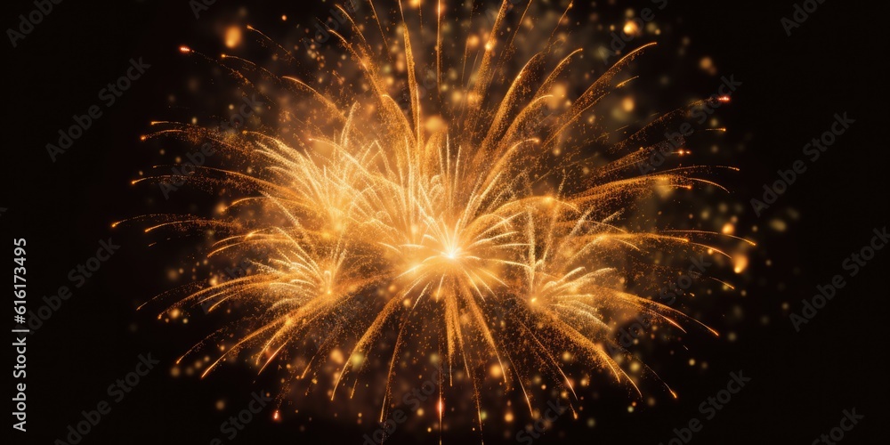 Fototapeta premium Abstract background new year, cheering crowd and gold fireworks and celebrating holiday, copy space, generative ai