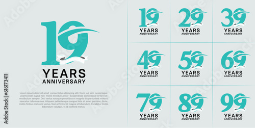 set of anniversary logo with blue number, swoosh and ribbon can be use for celebration