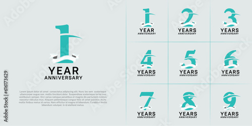 set of anniversary logo with blue number, swoosh and ribbon can be use for celebration