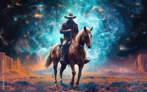  A cowboy is riding his horse. © hugo
