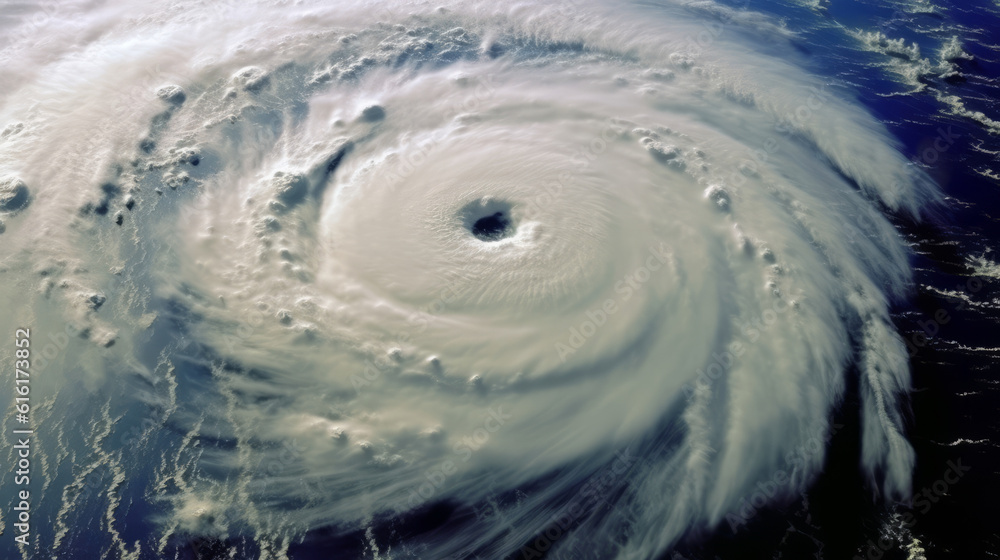 Aerial view of a cyclone with the eye in center