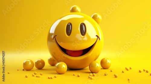 Smiley Listen Music emoji features a yellow face with eyes, wearing headphones and a wide, happy smile. It conveys the joy and enjoyment of listening to music. Generative AI photo