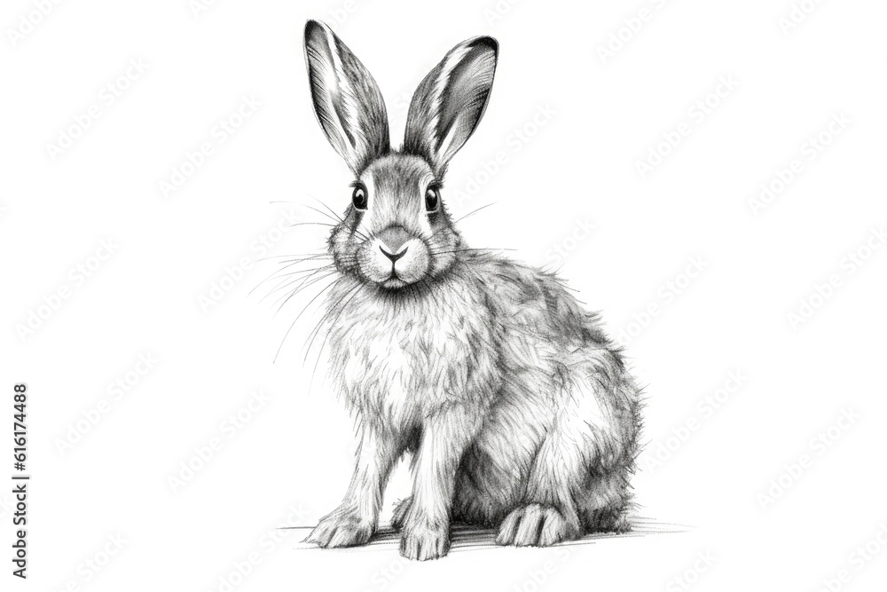 Cute Hare drawing on white background - generative AI Cute Hare drawing on white background - generative AI