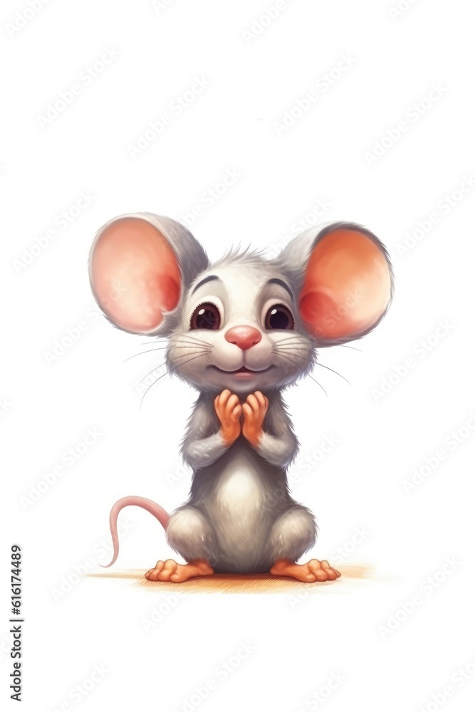 Cute baby Rat in Cartoon Style on white background - generative AI