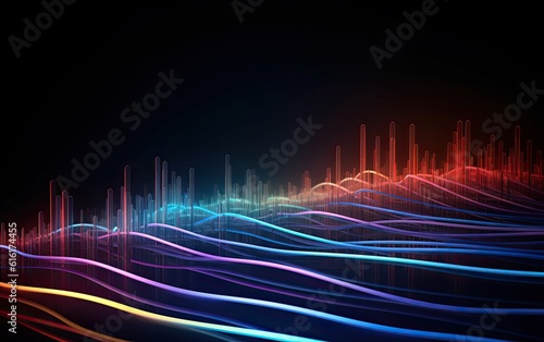 Concept of AI technology illustration neon light music waves.